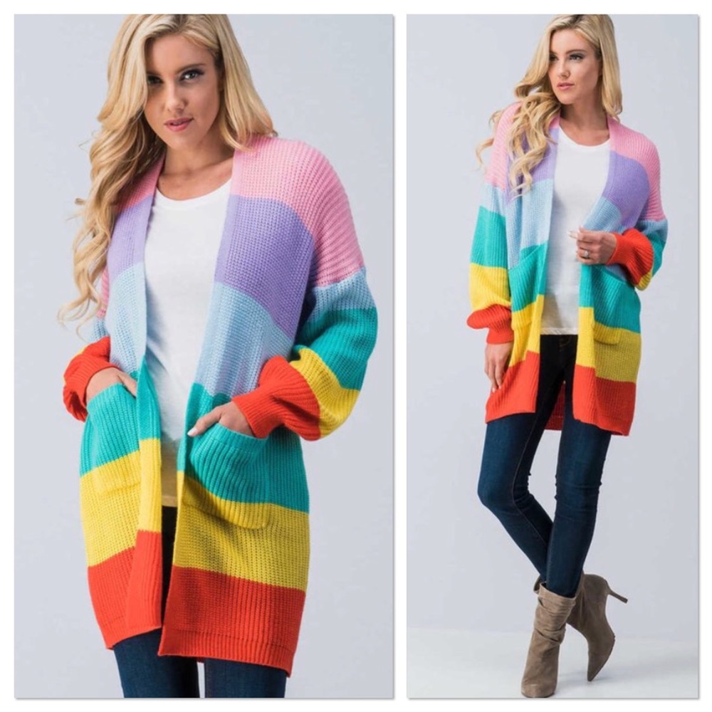 Rainbow Multi Striped Cardigan View 2